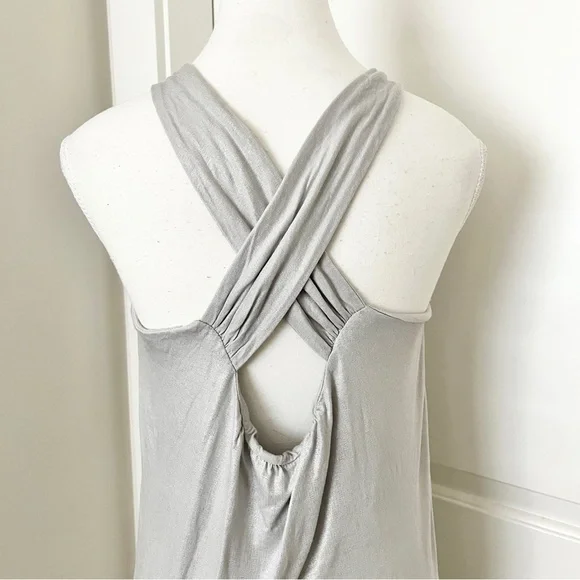 French Connection Mod Silver Halter Glam Boho Blouse w/ Beaded Detail – Medium - Picture 5 of 11